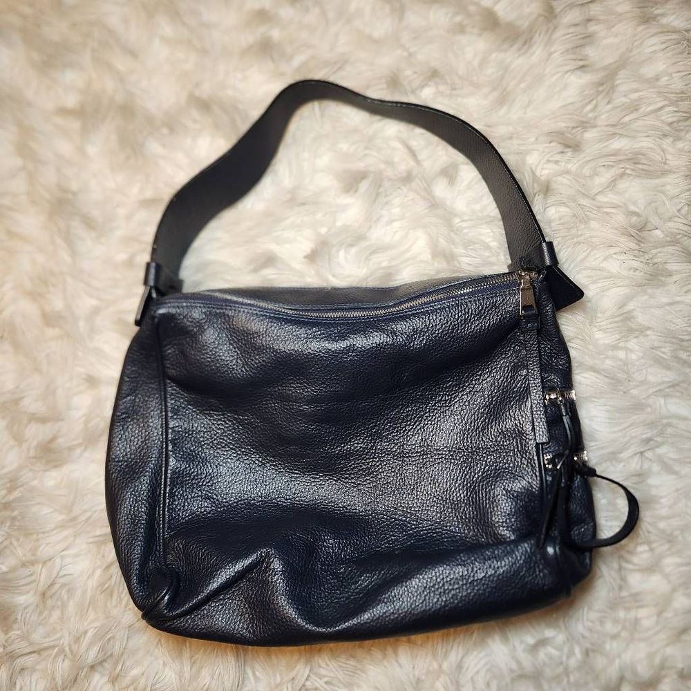 Lia Numa Navy Blue Pebbled Leather Shoulder Bag View 3